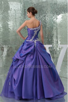 Ball Gown One-Shoulder Beaded Appliques Floor-Length Prom/Formal Evening Dresses 02020375