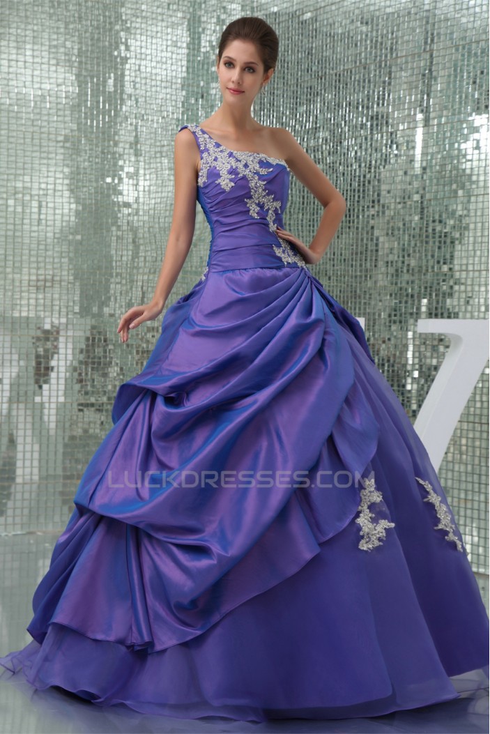 Ball Gown One-Shoulder Beaded Appliques Floor-Length Prom/Formal Evening Dresses 02020375