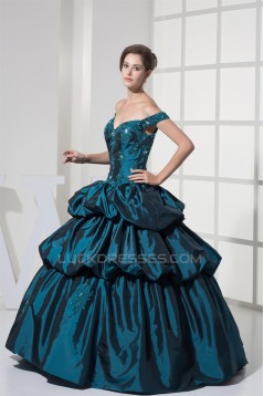 Ball Gown Sleeveless Off-the-Shoulder Beaded Appliques Long Prom/Formal Evening Dresses 02020378