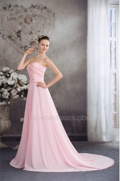 A-Line Sweetheart Beaded Long Pink Chiffon Prom/Formal Evening Dresses 02020387