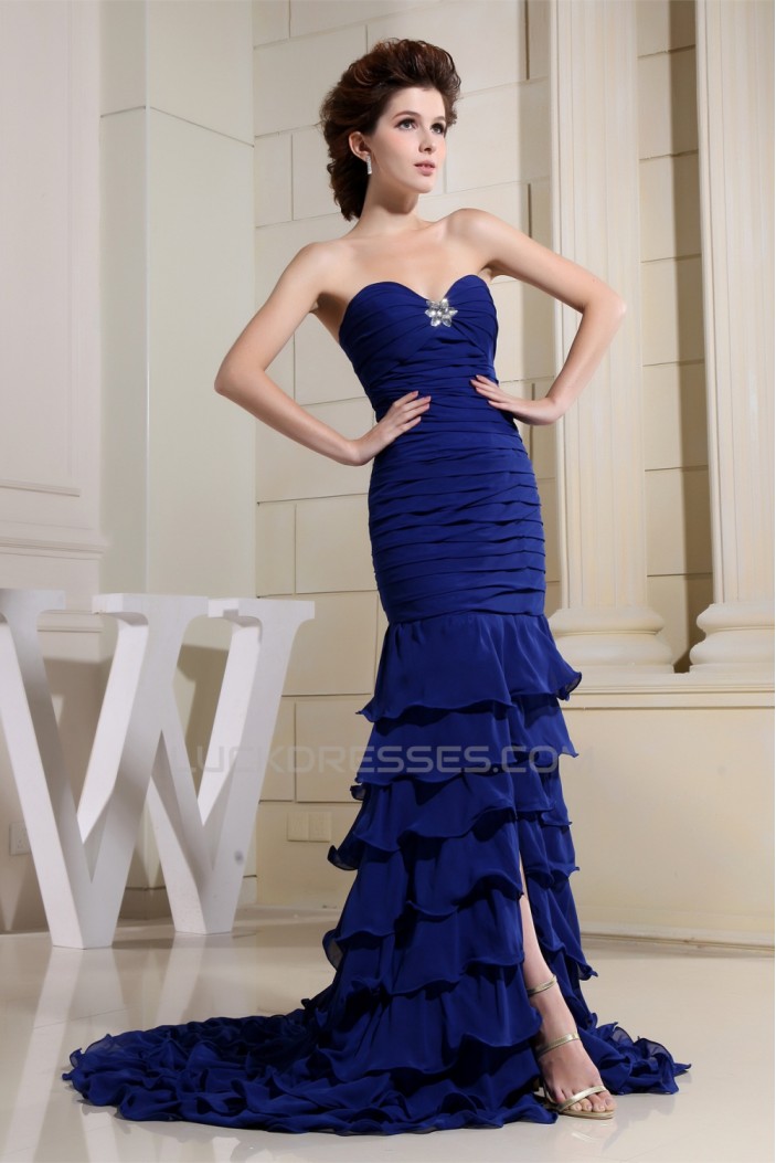 Long Blue Sweetheart Ruffles Chiffon Prom/Formal Evening Dresses 02020389