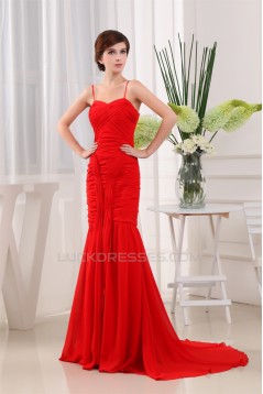 Mermaid/Trumpet Spaghetti Straps Sleeveless Long Red Prom/Formal Evening Dresses 02020396