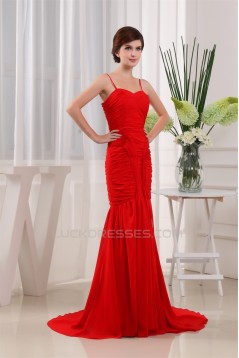 Mermaid/Trumpet Spaghetti Straps Sleeveless Long Red Prom/Formal Evening Dresses 02020396