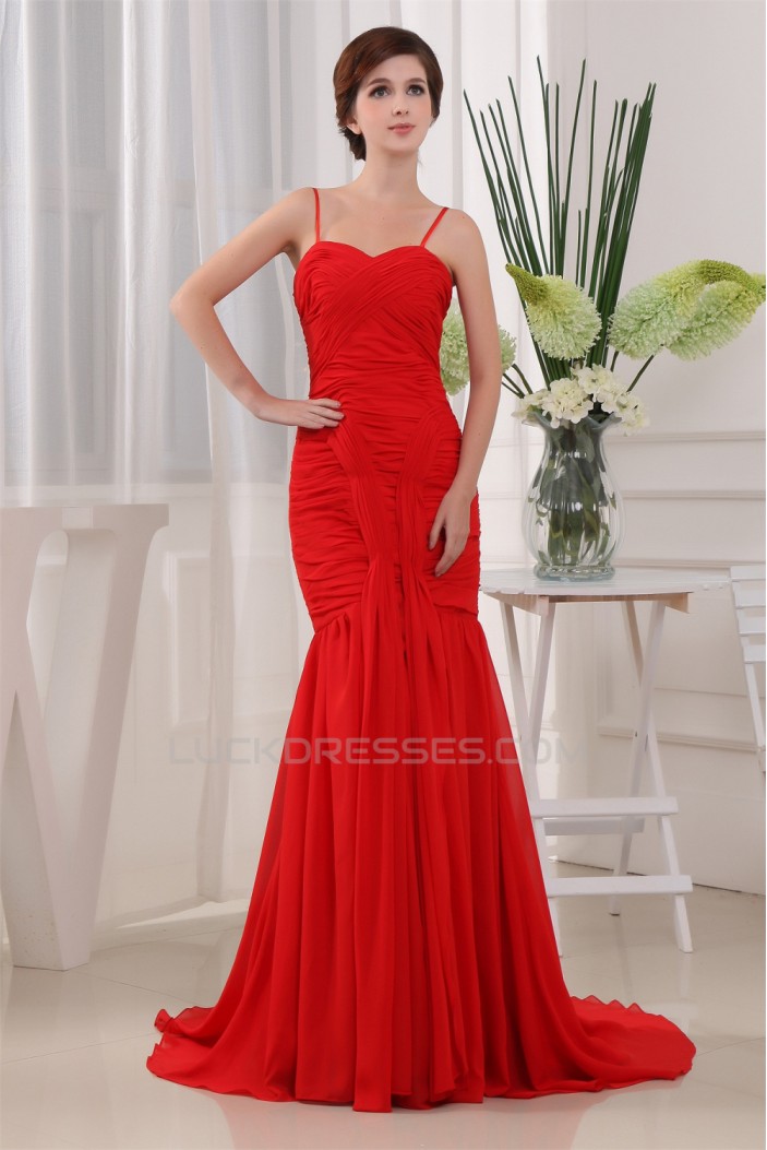 Mermaid/Trumpet Spaghetti Straps Sleeveless Long Red Prom/Formal Evening Dresses 02020396