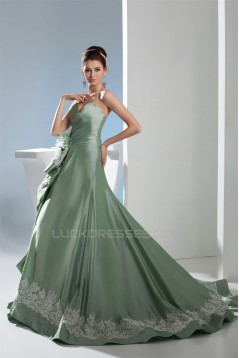 A-Line Sweetheart Handmade Flowers Brush Sweep Train Prom/Formal Evening Dresses 02020401