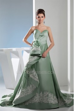 A-Line Sweetheart Handmade Flowers Brush Sweep Train Prom/Formal Evening Dresses 02020401