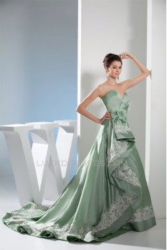 A-Line Sweetheart Handmade Flowers Brush Sweep Train Prom/Formal Evening Dresses 02020401