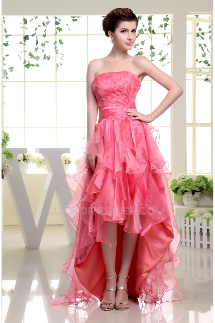 High Low Strapless Beading Asymmetrical Organza Prom/Formal Evening Dresses 02020402