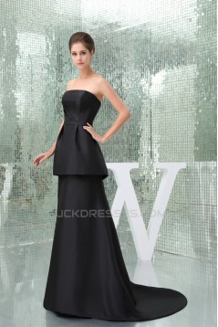 A-Line Strapless Brush Sweep Train Long Black Prom/Formal Evening Bridesmaid Dresses 02020404