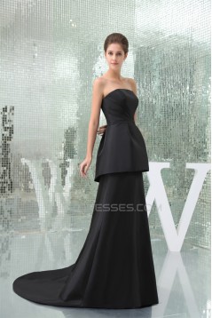 A-Line Strapless Brush Sweep Train Long Black Prom/Formal Evening Bridesmaid Dresses 02020404