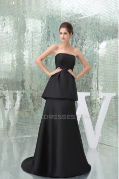 A-Line Strapless Brush Sweep Train Long Black Prom/Formal Evening Bridesmaid Dresses 02020404