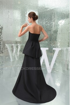 A-Line Strapless Brush Sweep Train Long Black Prom/Formal Evening Bridesmaid Dresses 02020404