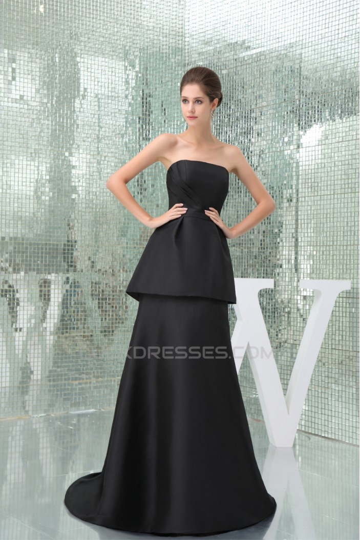 A-Line Strapless Brush Sweep Train Long Black Prom/Formal Evening Bridesmaid Dresses 02020404