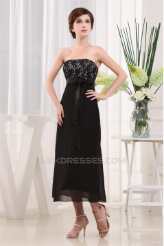 A-Line Strapless Chiffon Lace Black Prom/Formal Evening Bridesmaid Dresses 02020405