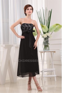 A-Line Strapless Chiffon Lace Black Prom/Formal Evening Bridesmaid Dresses 02020405