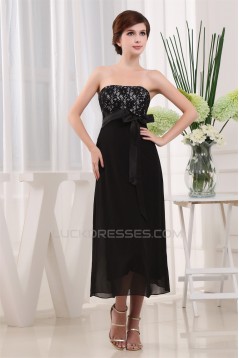 A-Line Strapless Chiffon Lace Black Prom/Formal Evening Bridesmaid Dresses 02020405