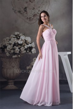 Straps Chiffon Beading Long Pink Prom/Formal Evening Bridesmaid Dresses 02020414