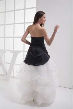 A-Line Sweetheart Sleeveless Cascading Ruffles Black White Prom/Formal Evening Dresses 02020423