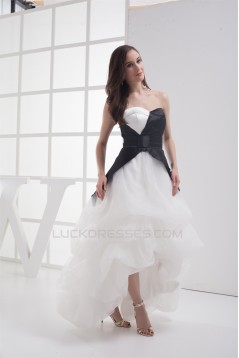 A-Line Sweetheart Sleeveless Cascading Ruffles Black White Prom/Formal Evening Dresses 02020423