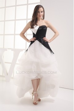 A-Line Sweetheart Sleeveless Cascading Ruffles Black White Prom/Formal Evening Dresses 02020423