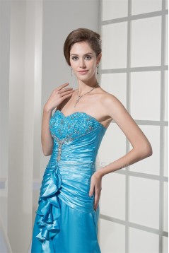 Sweetheart Ruched Elastic Woven Satin Puddle Train Prom/Formal Evening Dresses 02020434