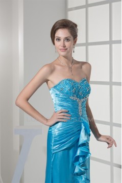 Sweetheart Ruched Elastic Woven Satin Puddle Train Prom/Formal Evening Dresses 02020434