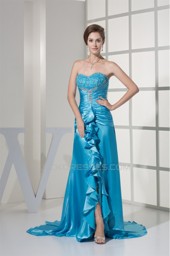 Sweetheart Ruched Elastic Woven Satin Puddle Train Prom/Formal Evening Dresses 02020434