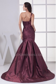 Mermaid/Trumpet One-Shoulder Taffeta Court Train Sleeveless Long Prom Evening Dresses 02020442