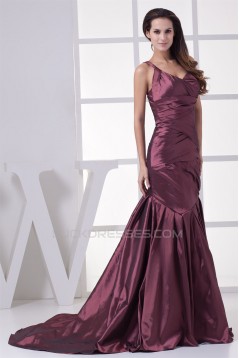 Mermaid/Trumpet One-Shoulder Taffeta Court Train Sleeveless Long Prom Evening Dresses 02020442