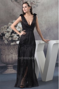 Sheath/Column V-Neck Beaded Long Black Prom/Formal Evening Dresses 02020453