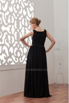 A-Line Beading Floor-Length Square Long Black Chiffon Prom/Formal Evening Dresses 02020456