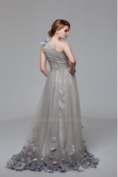 A-Line One-Shoulder Fine Netting Sleeveless Prom/Formal Evening Dresses 02020460