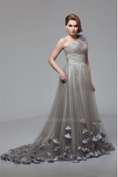 A-Line One-Shoulder Fine Netting Sleeveless Prom/Formal Evening Dresses 02020460