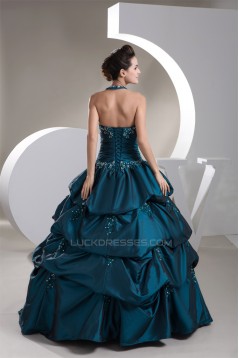 Ball Gown Halter Ruffles Beaded Appliques Floor-Length Prom/Formal Evening Dresses 02020462