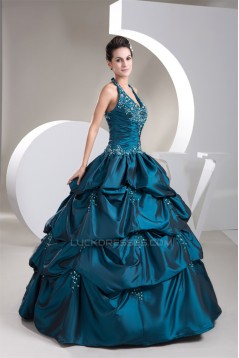 Ball Gown Halter Ruffles Beaded Appliques Floor-Length Prom/Formal Evening Dresses 02020462