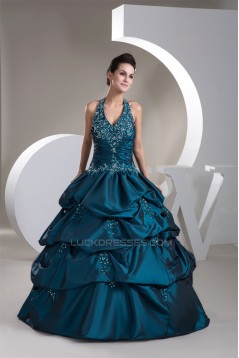 Ball Gown Halter Ruffles Beaded Appliques Floor-Length Prom/Formal Evening Dresses 02020462