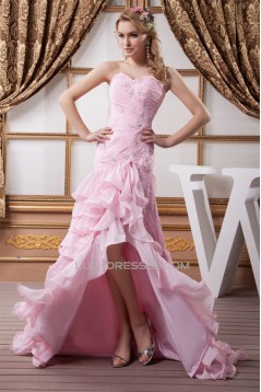 Asymmetrical Sleeveless Ruffles Sweetheart Lace Chiffon Prom/Formal Evening Dresses 02020468