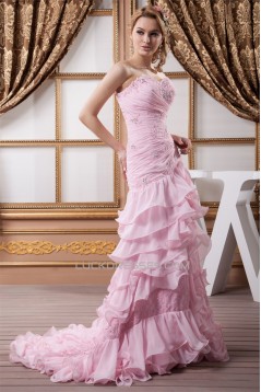 Asymmetrical Sleeveless Ruffles Sweetheart Lace Chiffon Prom/Formal Evening Dresses 02020468