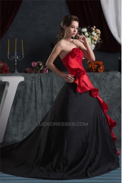 Ball Gown Strapless Handmade Flowers Satin Taffeta Prom/Formal Evening Dresses 02020473