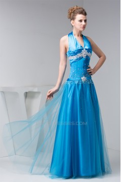 A-Line Beading Floor-Length Halter Fine Netting Prom/Formal Evening Dresses 02020480