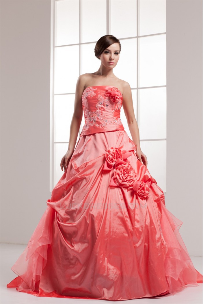 Brush Sweep Train Sleeveless Handmade Flowers Prom/Formal Evening Dresses 02020495