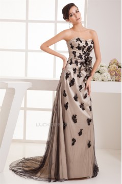 Elastic Woven Satin Fine Netting Sleeveless Prom/Formal Evening Dresses 02020513