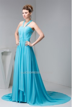 Halter Sleeveless Long Blue Chiffon Prom/Formal Evening Dresses 02020530