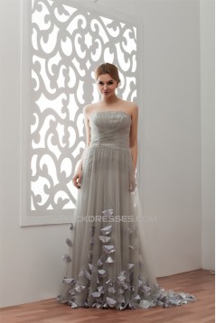 Handmade Flowers Sleeveless A-Line Satin Fine Netting Plus Size Prom/Formal Evening Dresses 02020531