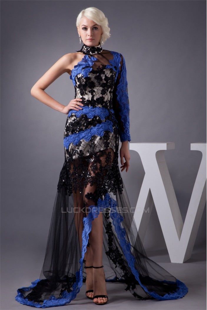 High-Neck Lace Long Sleeve Sheath/Column Prom/Formal Evening Dresses 02020532