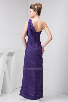 One-Shoulder Chiffon Long Purple Pleats Prom Evening Bridesmaid Dresses 02020539