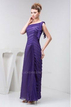 One-Shoulder Chiffon Long Purple Pleats Prom Evening Bridesmaid Dresses 02020539