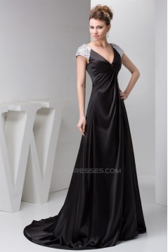Pleats Silk like Satin Acrylic V-Neck A-Line Prom/Formal Evening Maternity Dresses 02020540