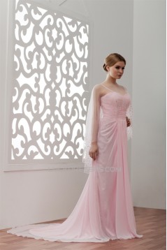 Ruffles Sleeveless Chiffon Long Pink Prom/Formal Evening Dresses 02020544