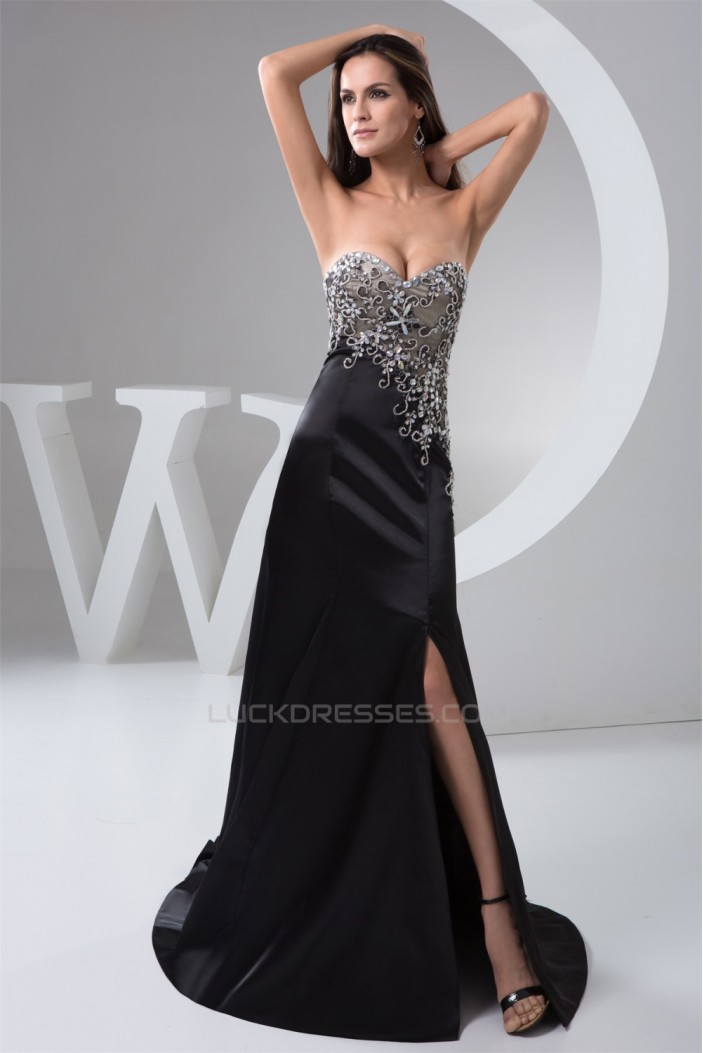 A-Line Sweetheart Brush Sweep Train Long Black Prom/Formal Evening ...